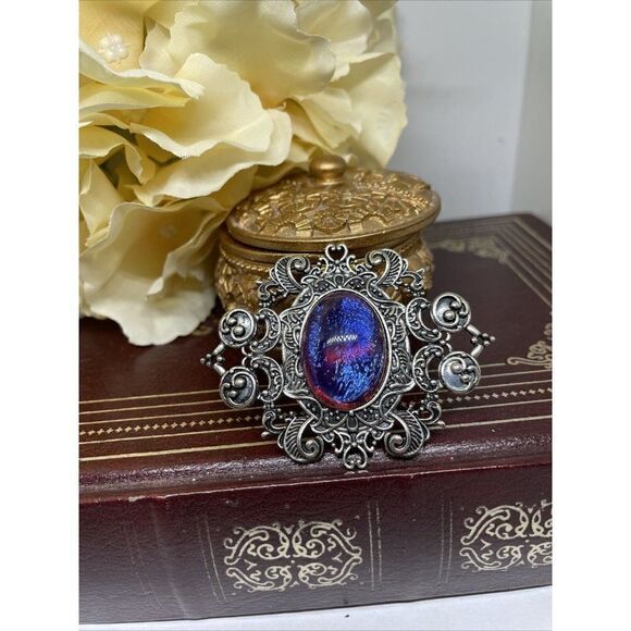 Xmas Wedding Stunning Silver Fire Opal Large Pin Brooch Victorian Hat Garter - Picture 2 of 11